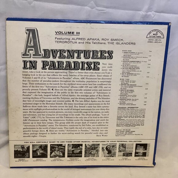 Adventures In Paradise, Vol. 3 (Vinyl, 1962) ABC-Paramount ABC-414 Good LP Album - Picture 3 of 12